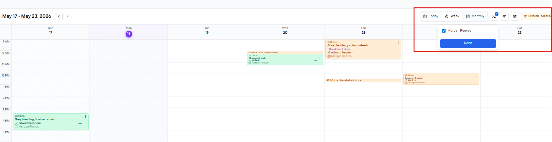Staff filter dropdown